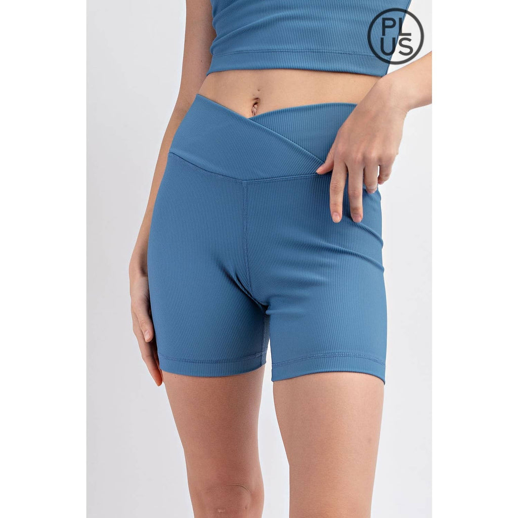 PLUS SIZE NYLON RIB V WAIST BIKER PANTS