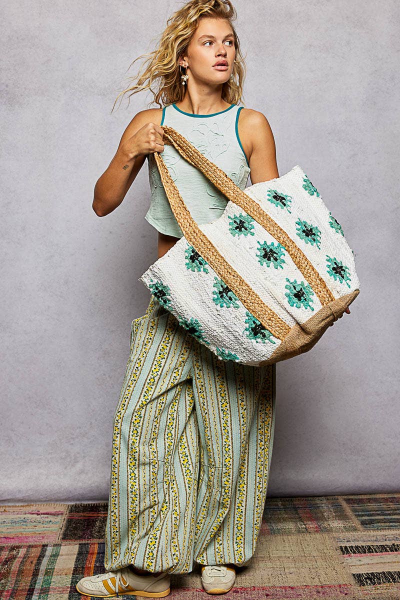 Floral Cotton Weave Tote Bag