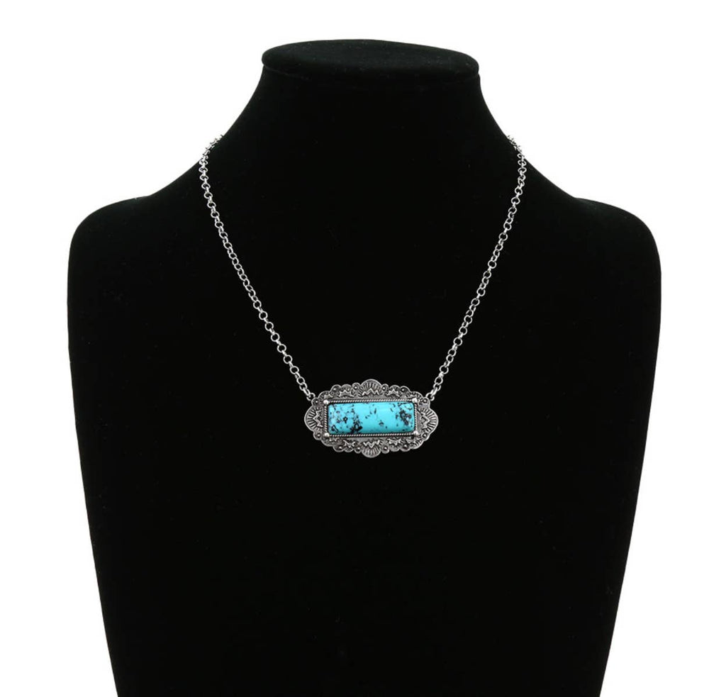 Western Rectangle Stone Pendant Necklace