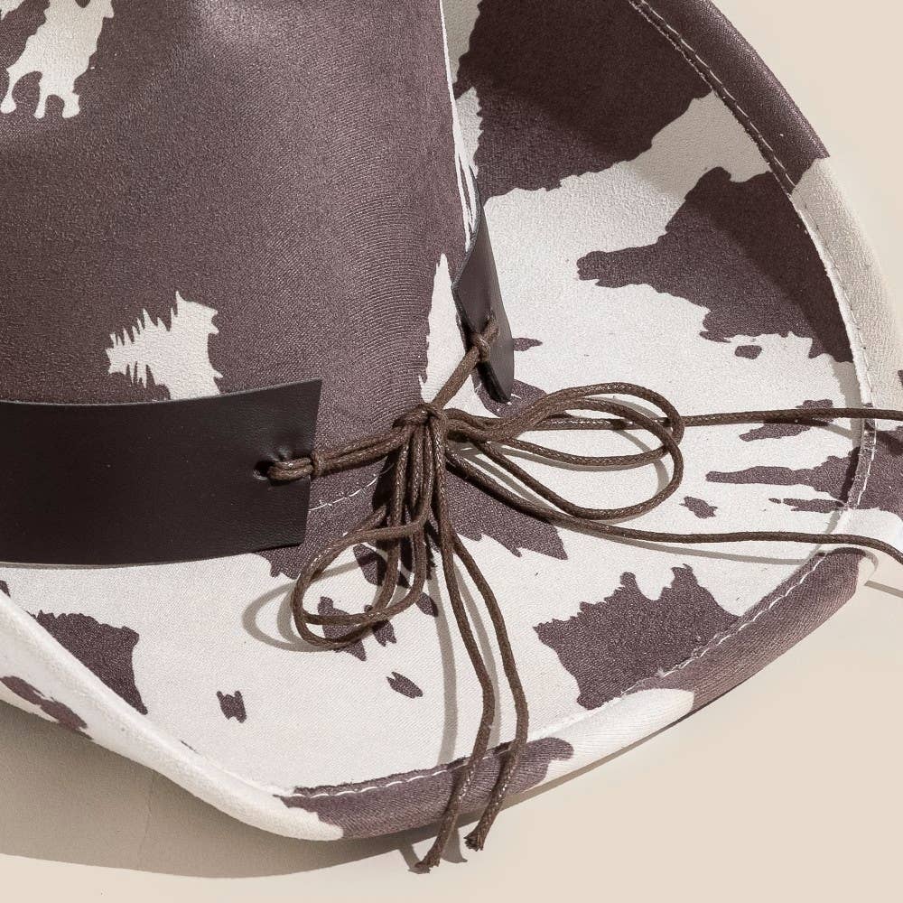 Cow Print Western Long Horn Strap Cowboy Hat