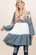 ETK-7798 Floral Color Block Babydoll Dress