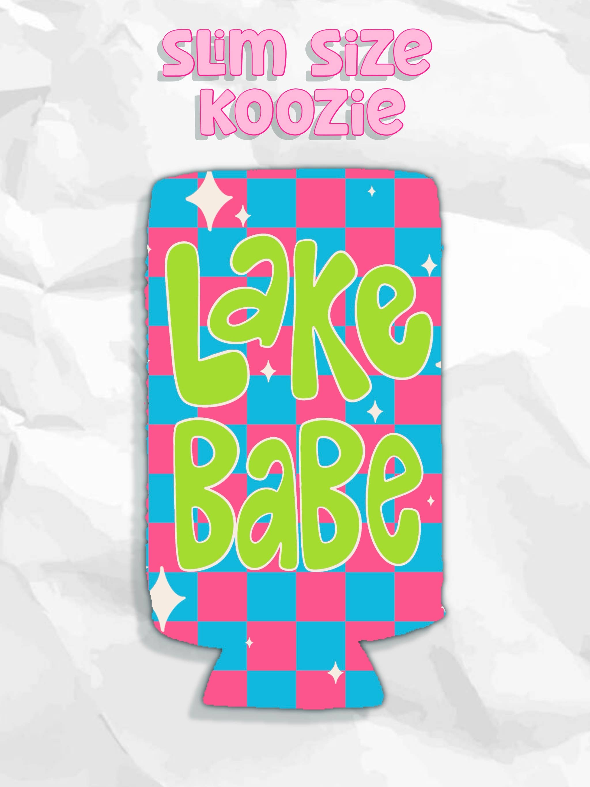 SLIM Lake babe summer checkered print koozies