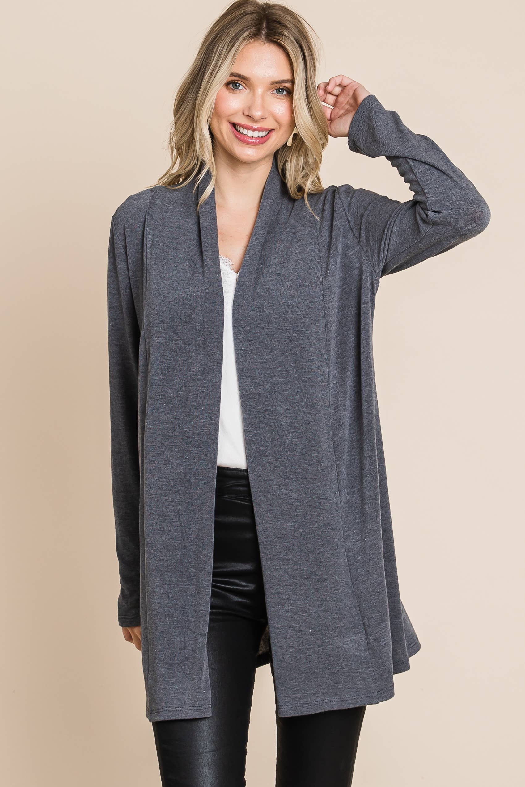 ETK-8867 Soft Solid Open Front Cardigan