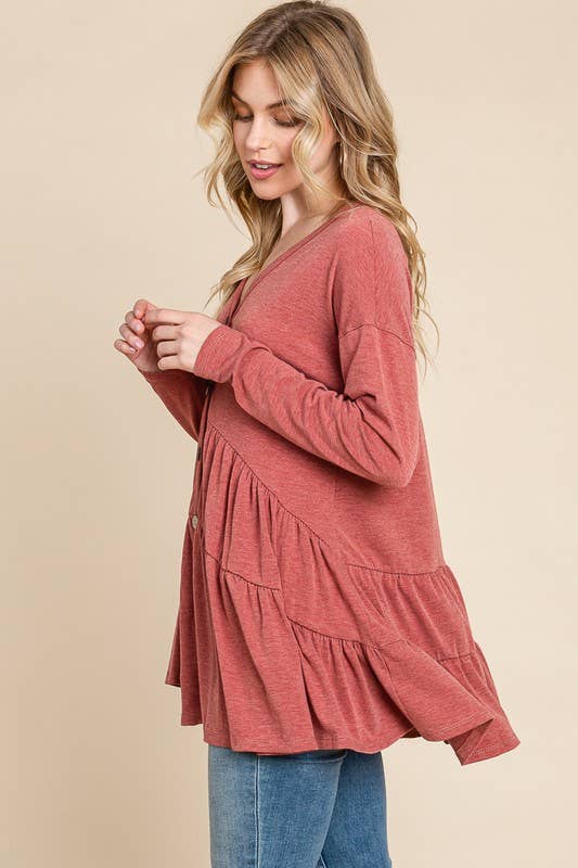 ETK-8529 Solid Swing Button Up Tunic Top