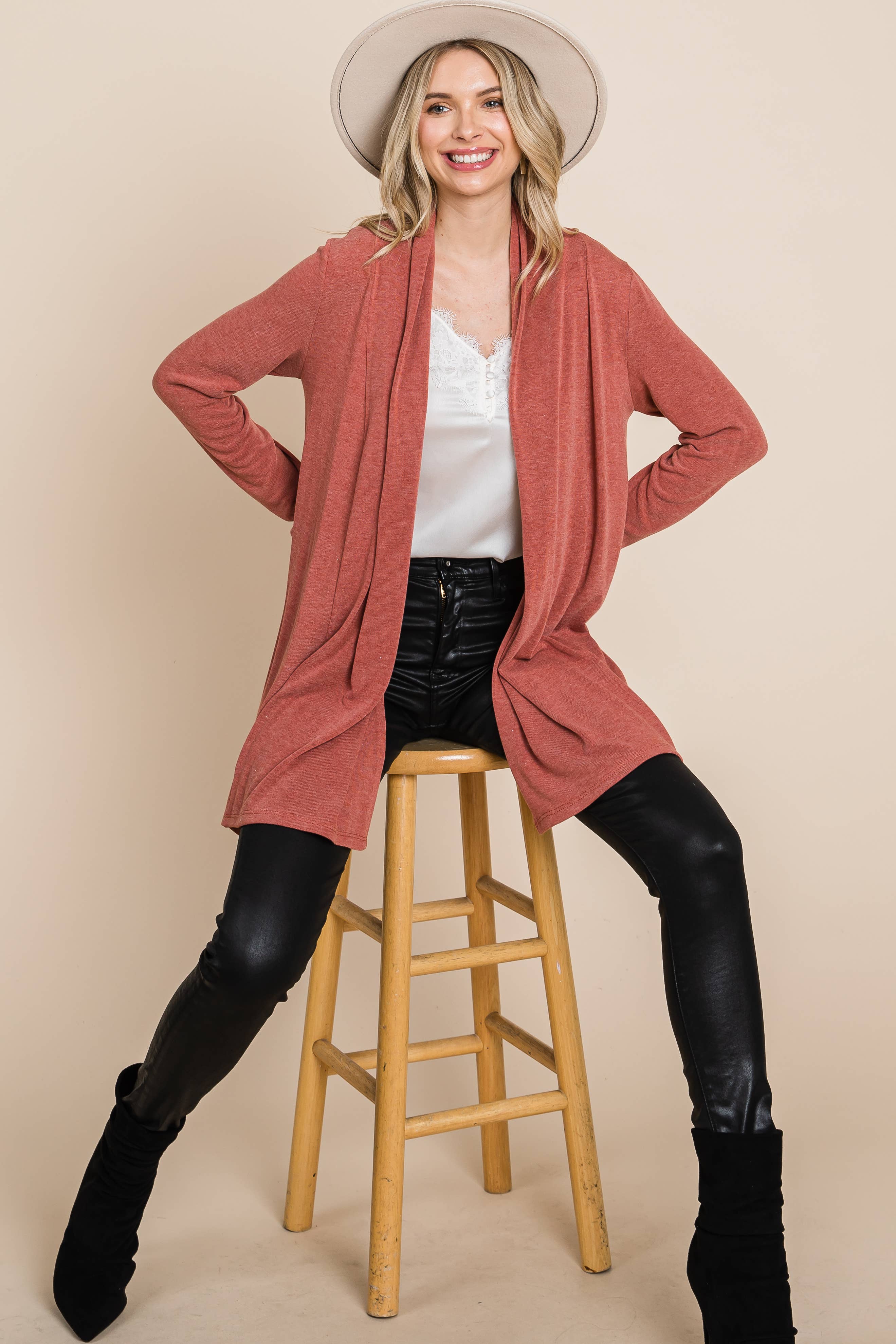 ETK-8867 Soft Solid Open Front Cardigan