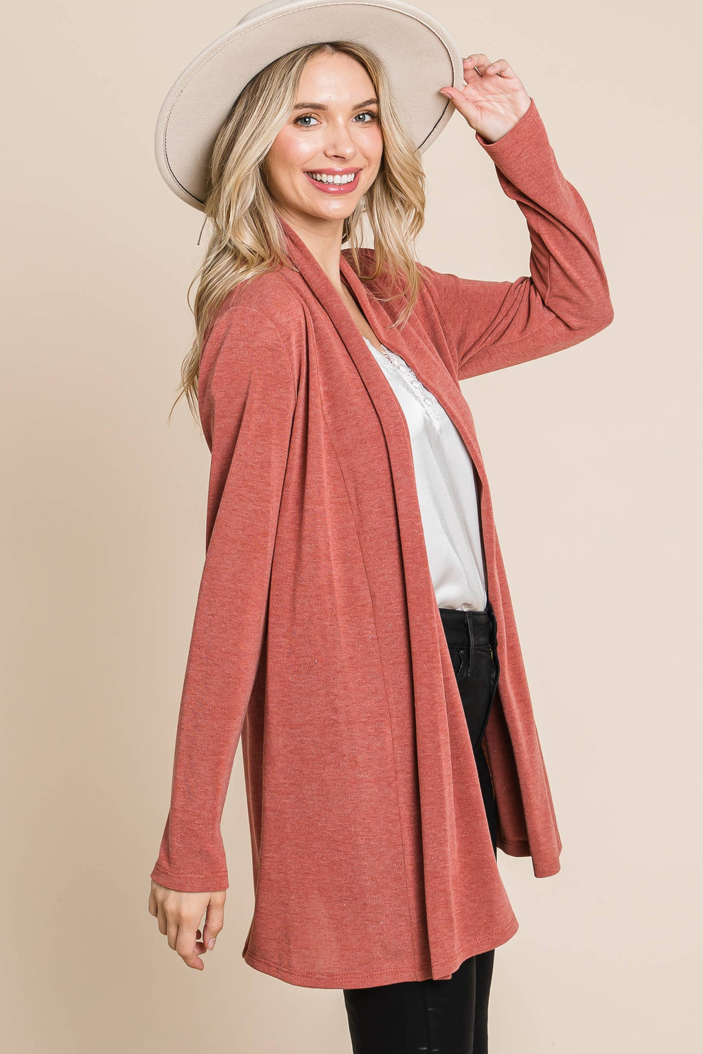 ETK-8867 Soft Solid Open Front Cardigan