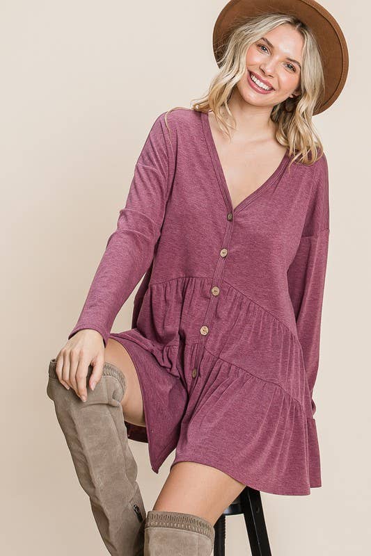 ETK-8529 Solid Swing Button Up Tunic Top