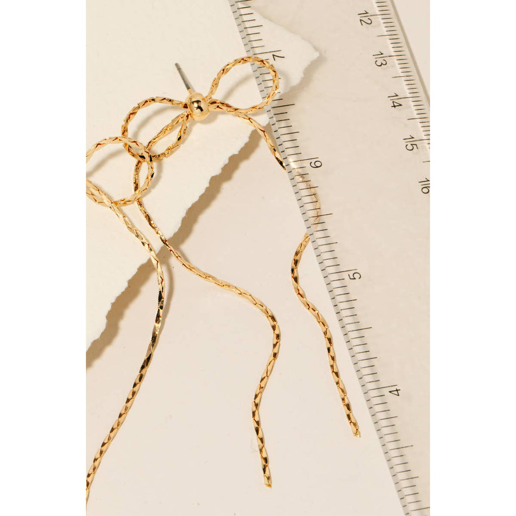 Long Metallic Ribbon Bow Stud Earrings