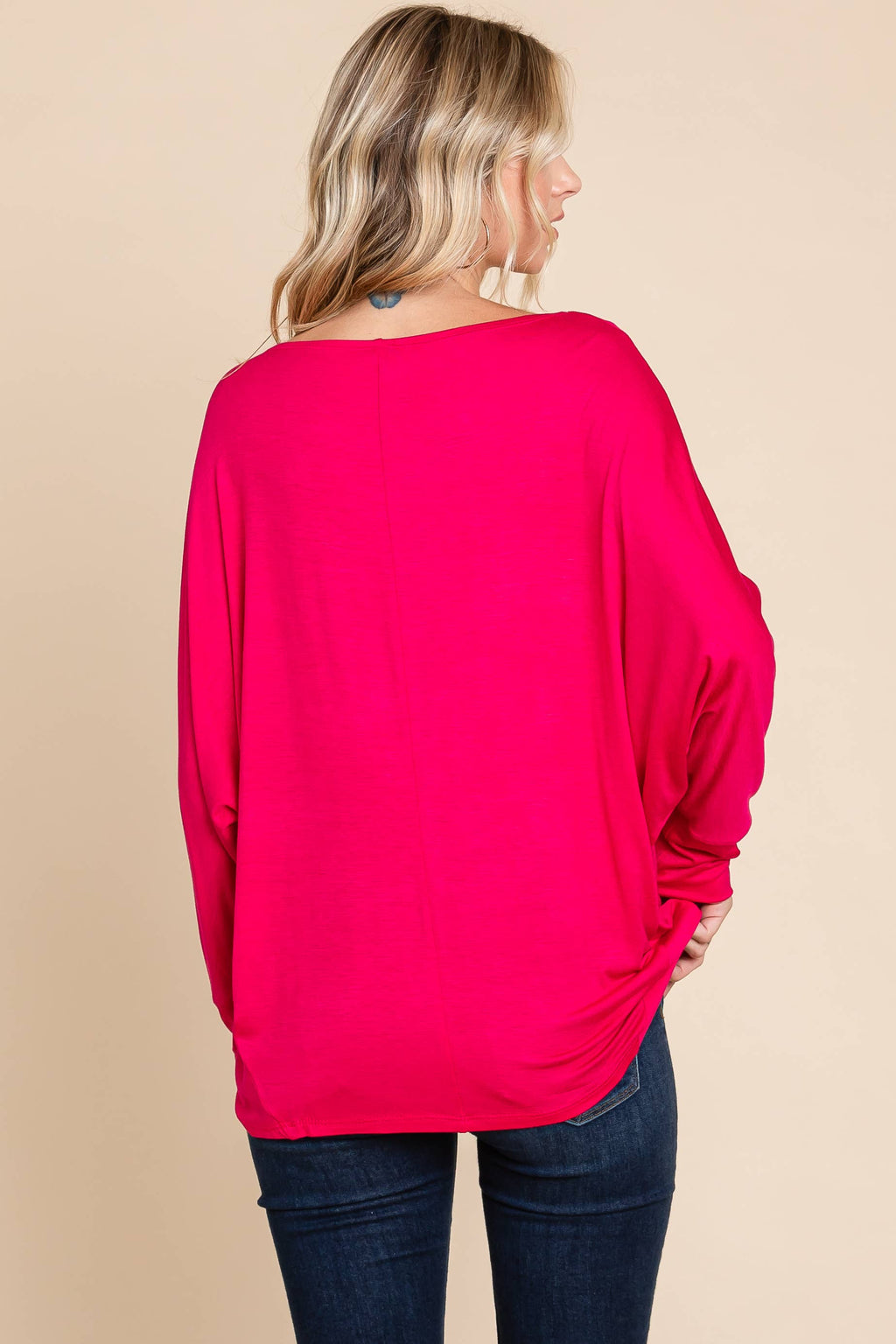 ETK-8992-PL Plus Size Solid Rayon Boat-Neckline Causal Top