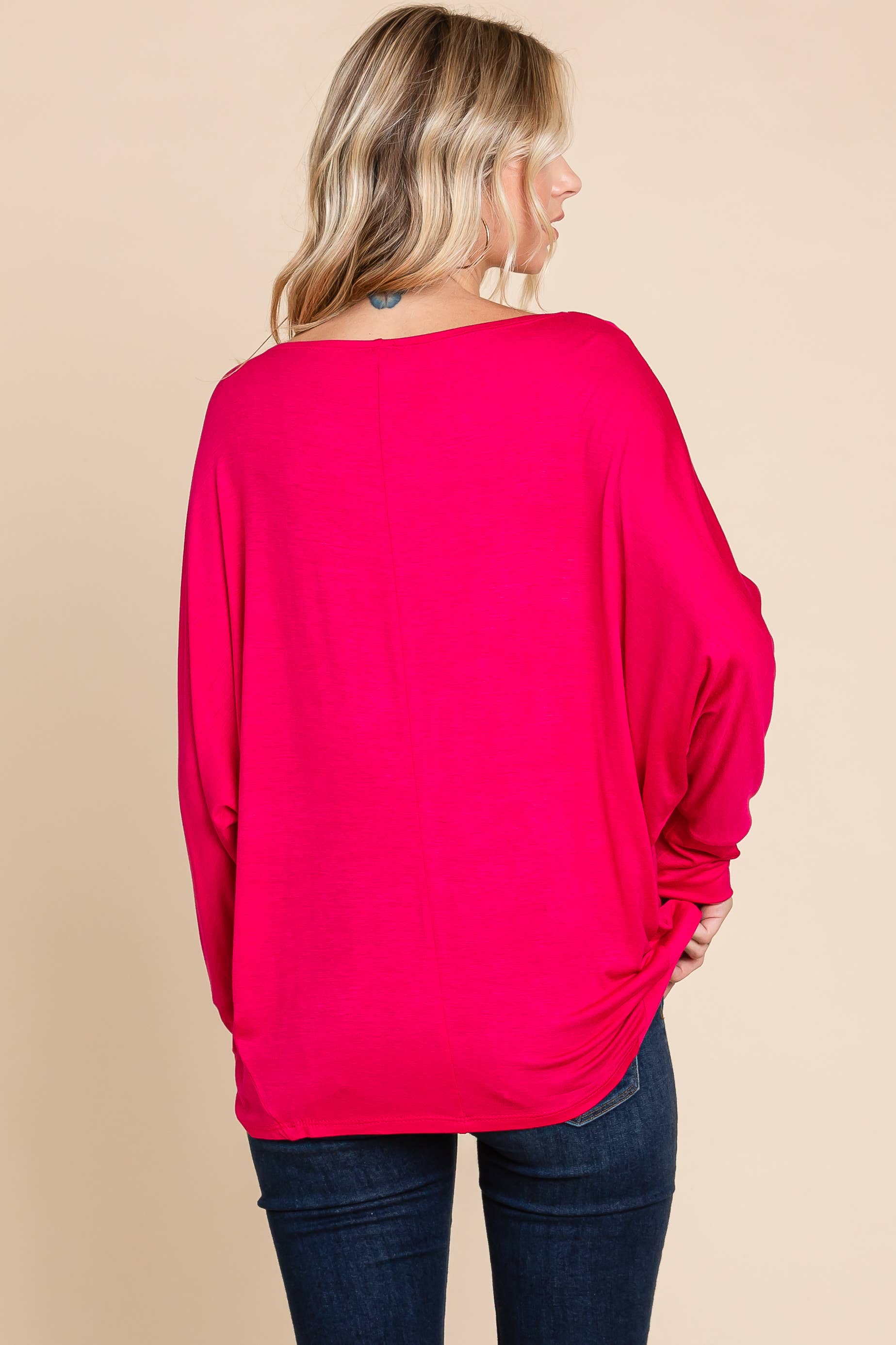 ETK-8992-PL Plus Size Solid Rayon Boat-Neckline Causal Top