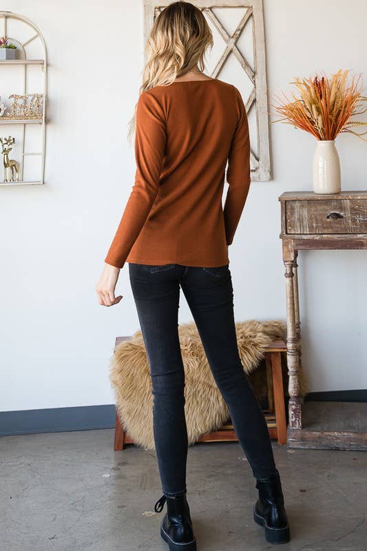 SOLID RIBBED FALL TOP