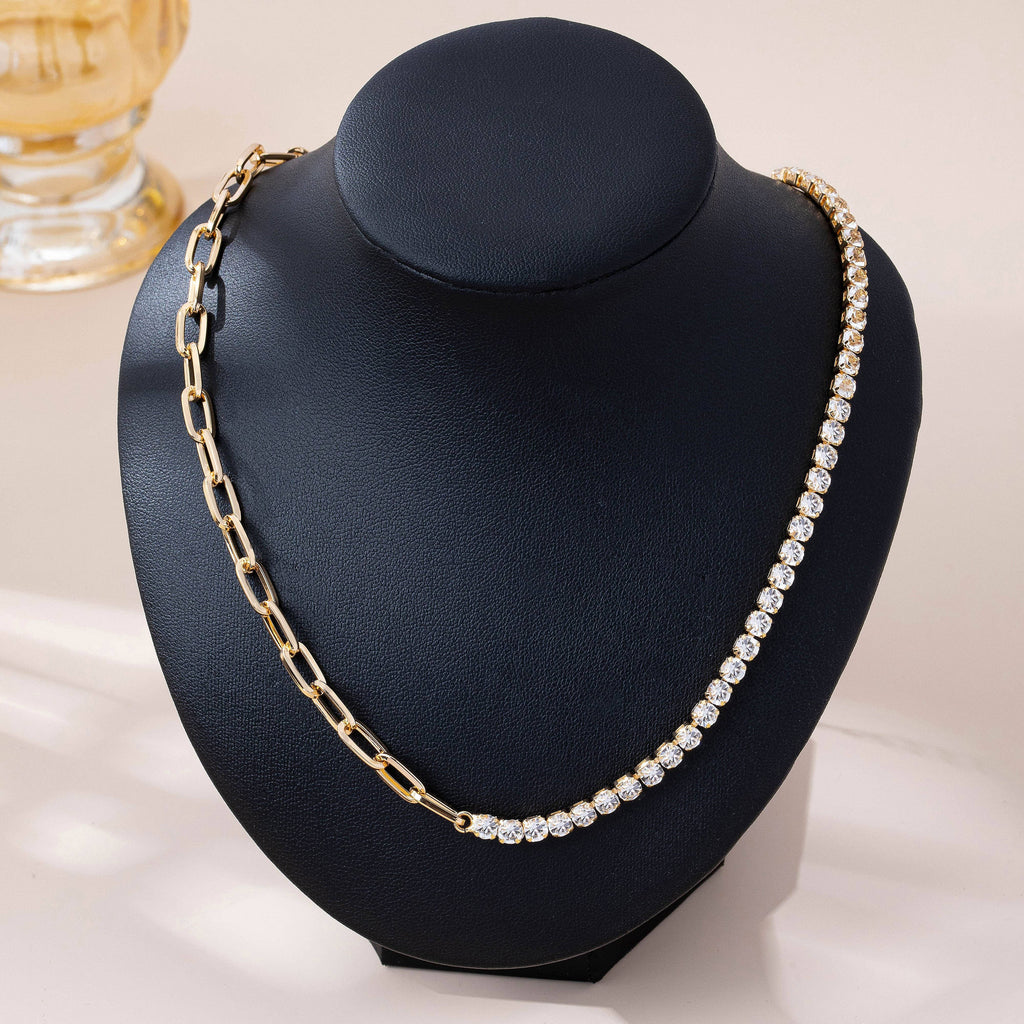 Dual Necklace-Half Rhinestones & Half Link Chain