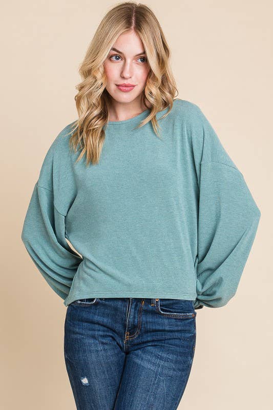 ETK-8582-PL Plus Size Solid Ruched Back Casual Top