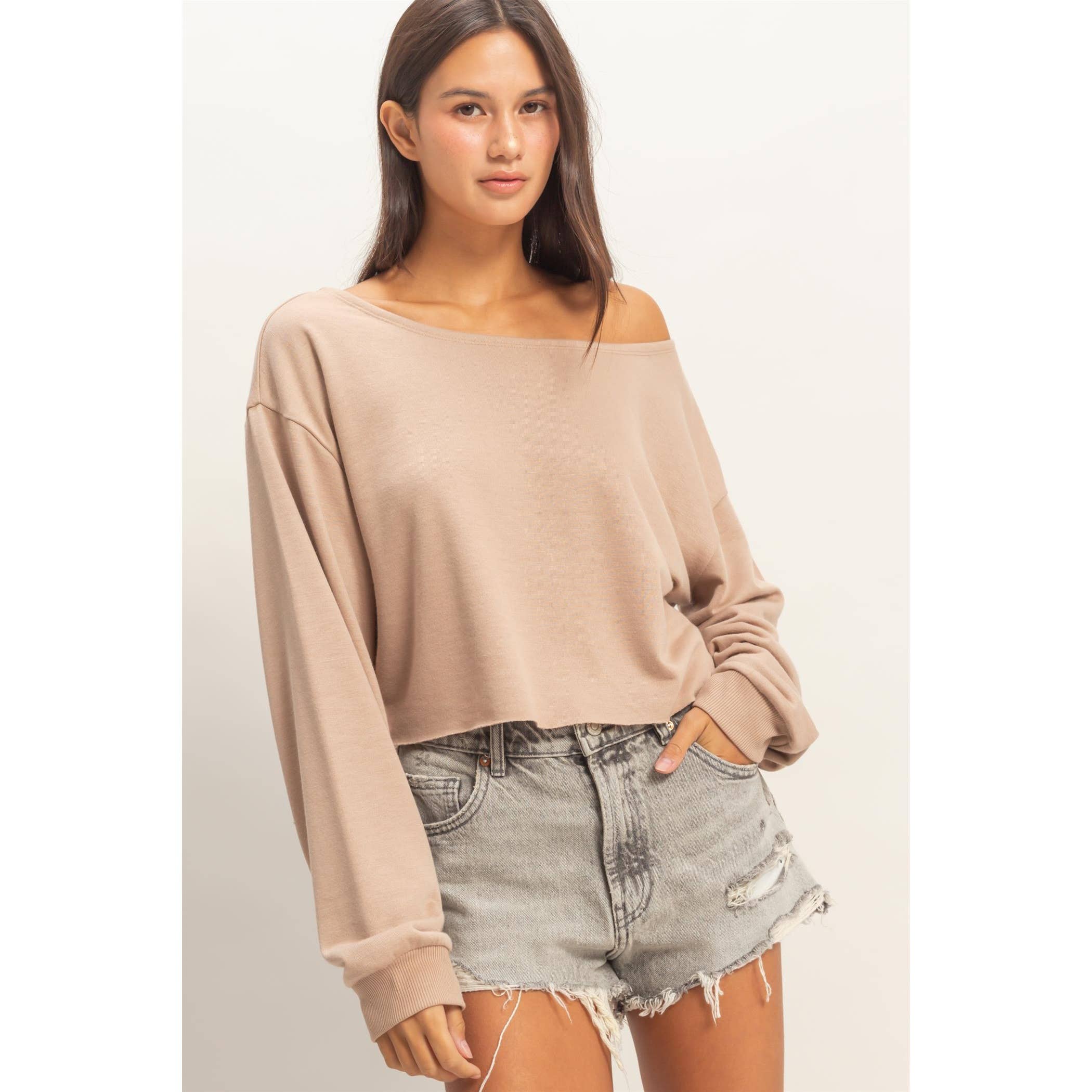 Casual Boat Neck Long Sleeve Top