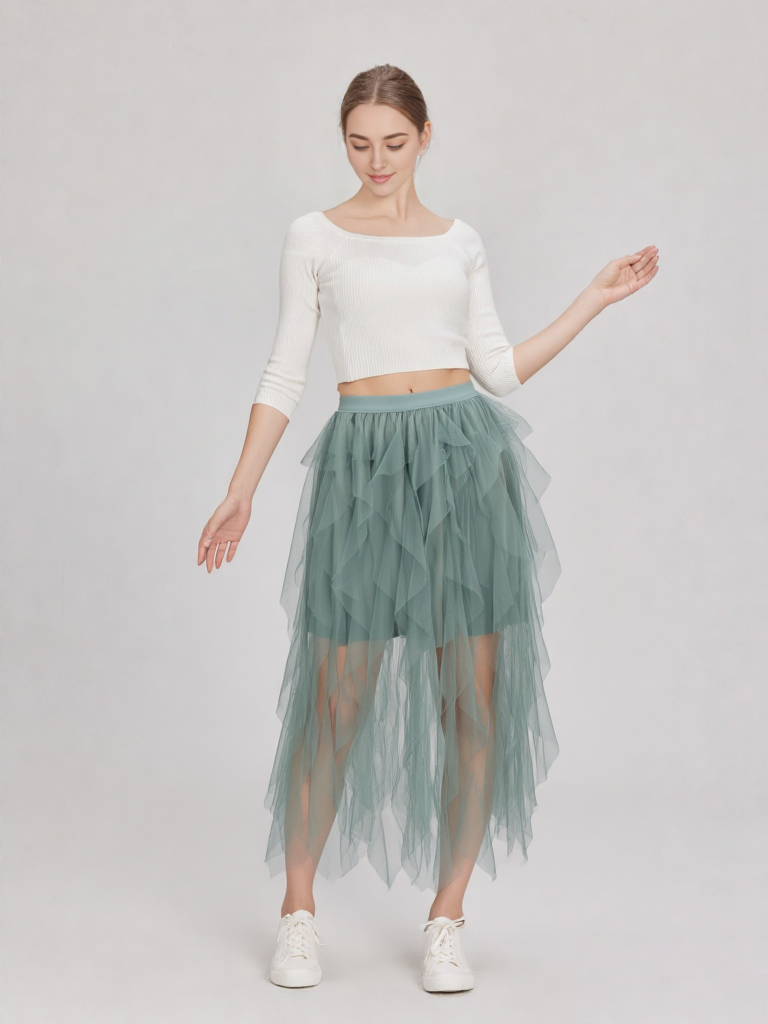Layered Tulle Midi Skirt