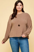 ETK-8582-PL Plus Size Solid Ruched Back Casual Top