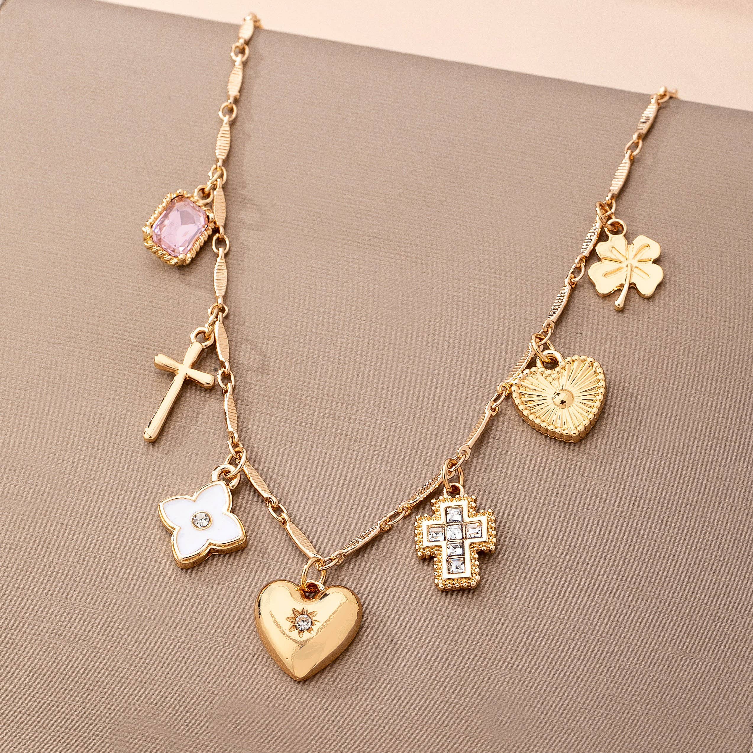 CHARM NECKLACE-crosses hearts flowers clovers | 80N92807