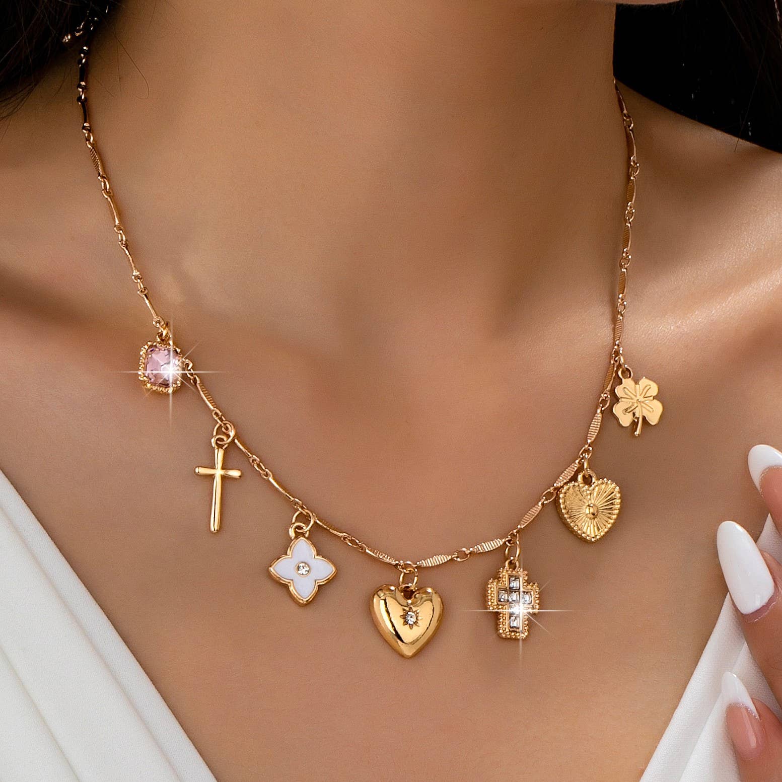 CHARM NECKLACE-crosses hearts flowers clovers | 80N92807
