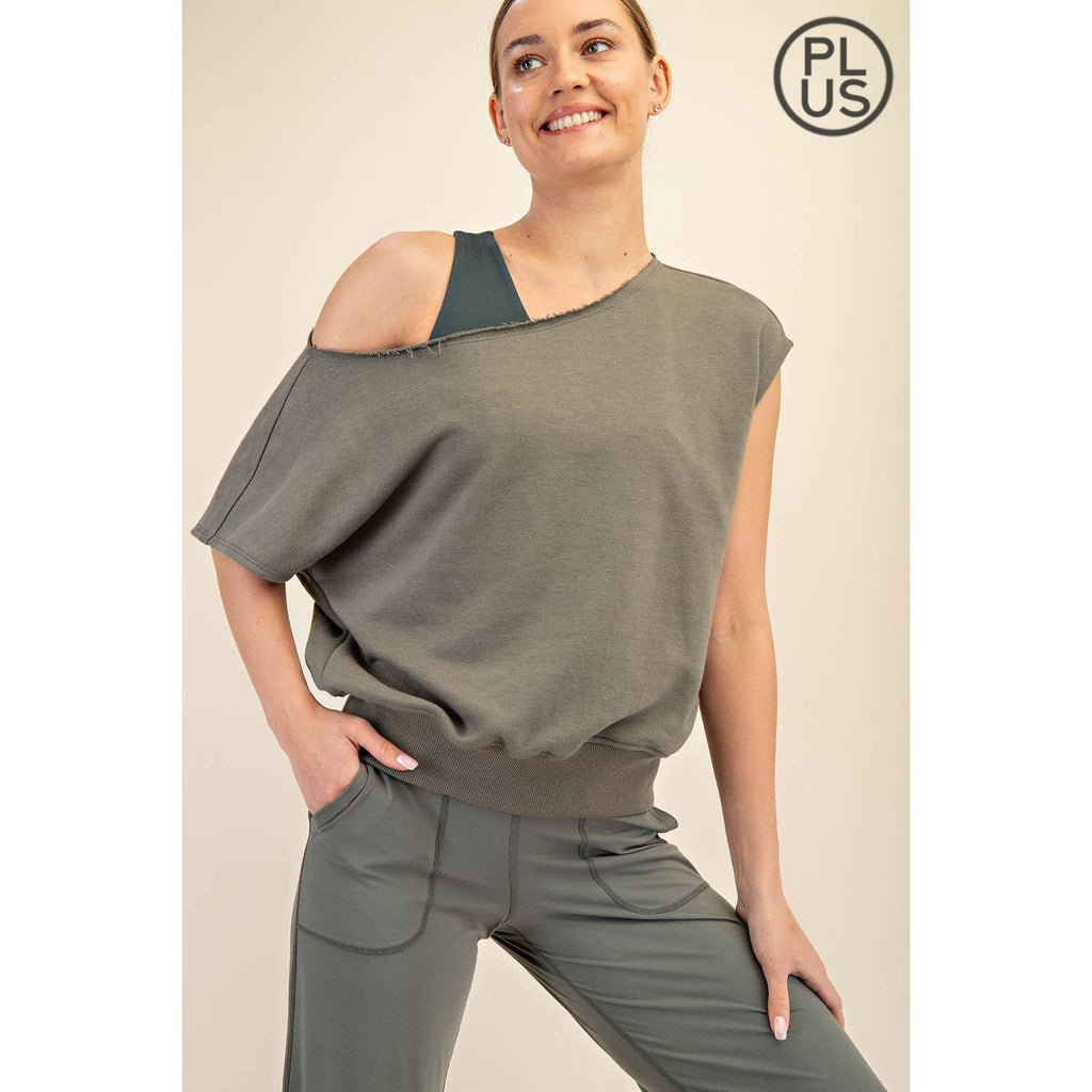 PLUS SIZE FRENCH TERRY OFF SHOULDER TOP