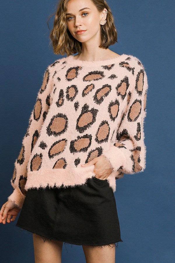 Animal print frayed sweater