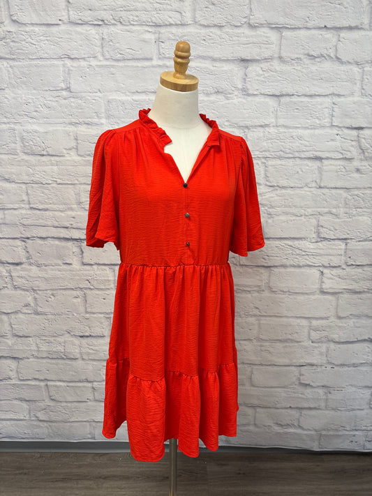 Mock collar red dress