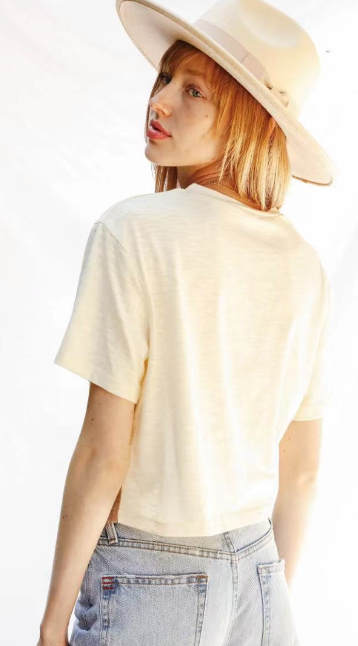 Asymmetrical  crop color block t-shirt