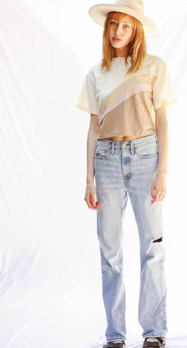 Asymmetrical  crop color block t-shirt