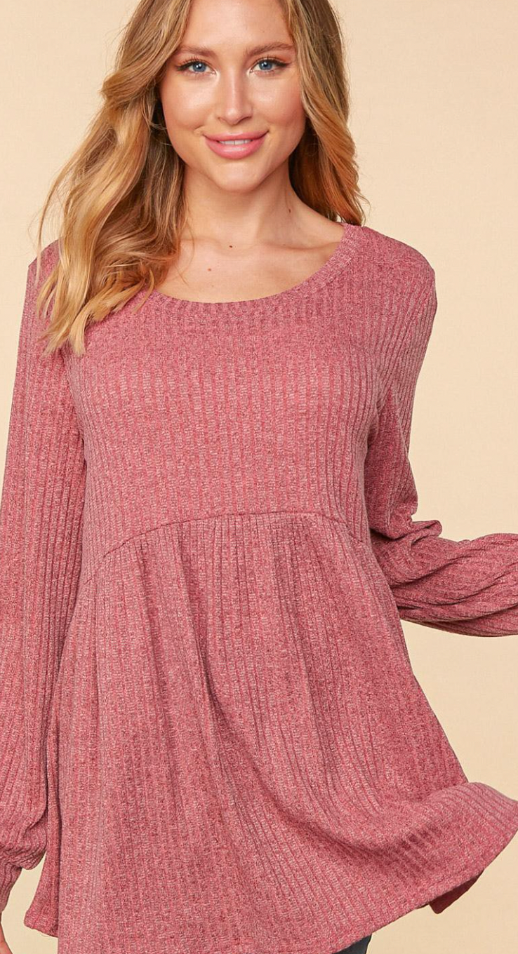 Babydoll bubble sleeve knit top