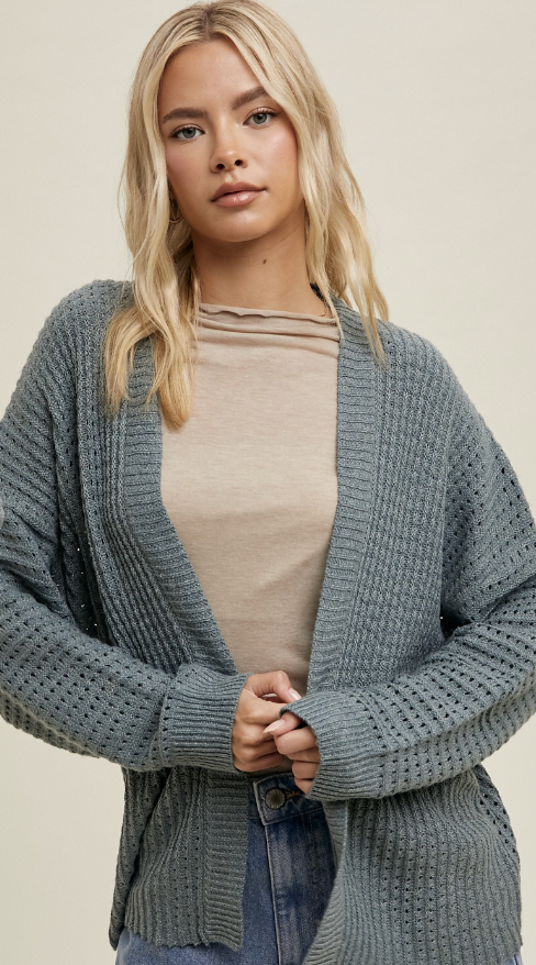 TEAL OPEN-KNIT CARDIGAN