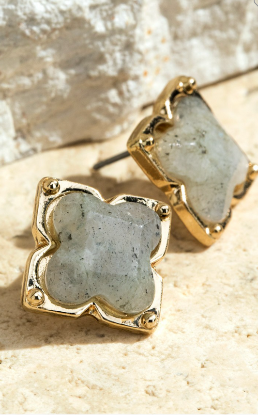 Semi-Precious Clover Stud Earrings