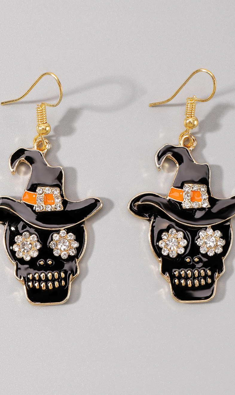 Halloween Hat Skull Pumpkin Cat Dangle Earrings