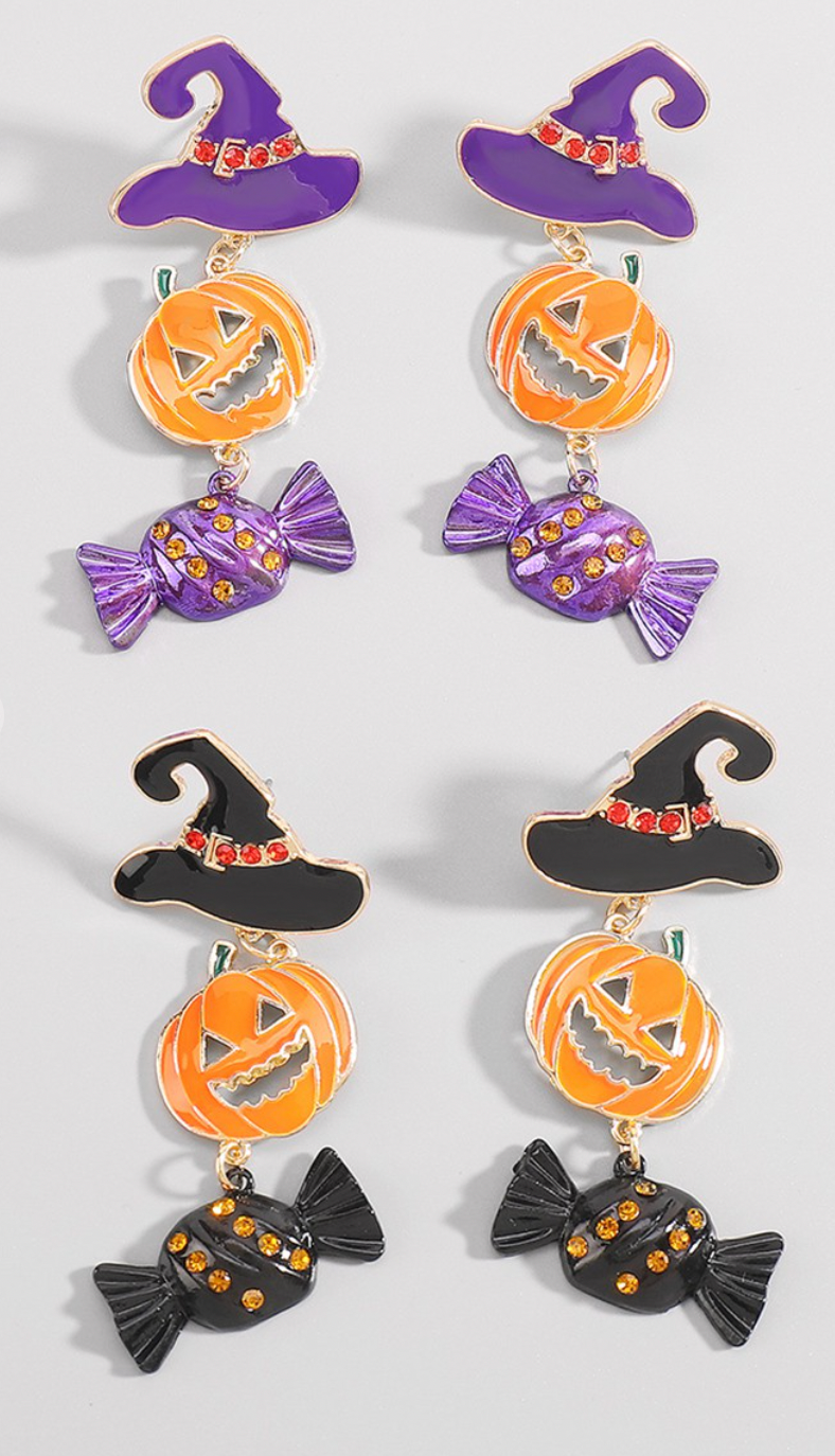 Halloween Hat Pumpkin Candy Dangle Earrings