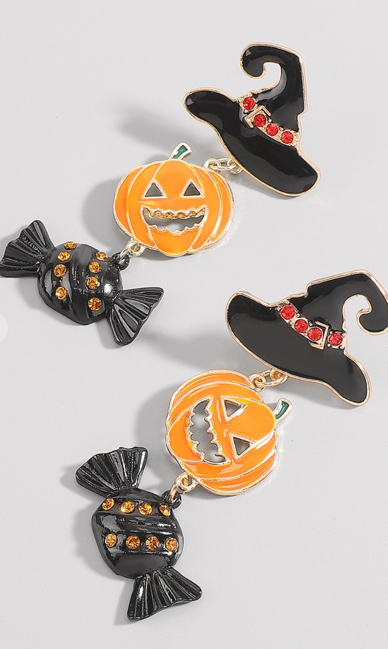 Halloween Hat Pumpkin Candy Dangle Earrings