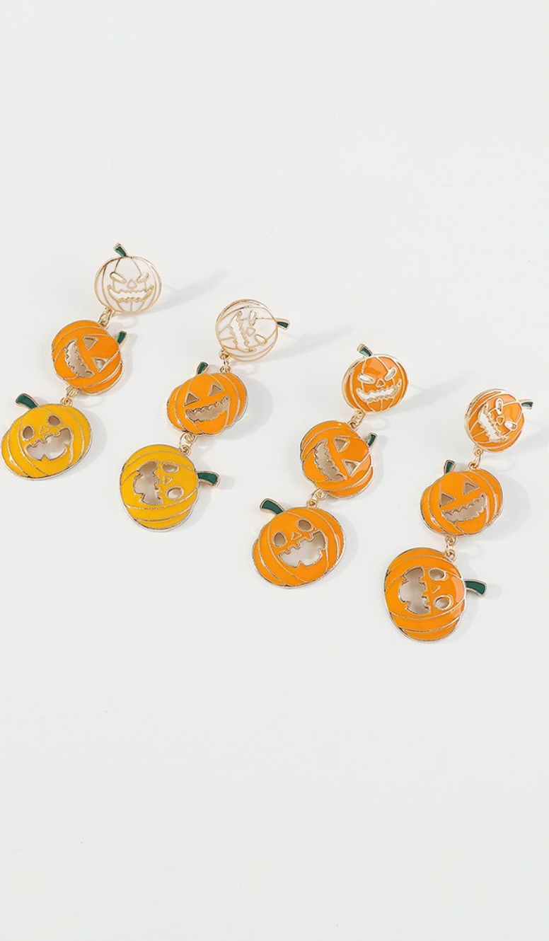 Halloween Tiered Enamel Pumpkin Drop Earrings