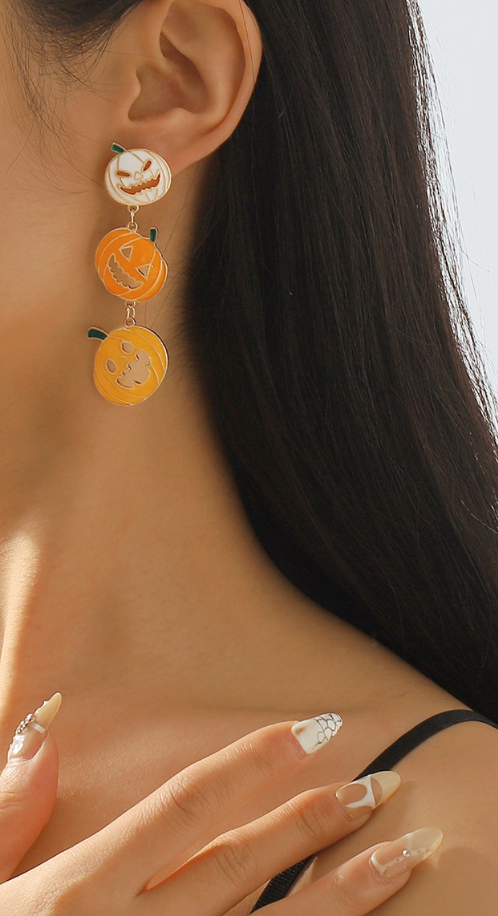 Halloween Tiered Enamel Pumpkin Drop Earrings