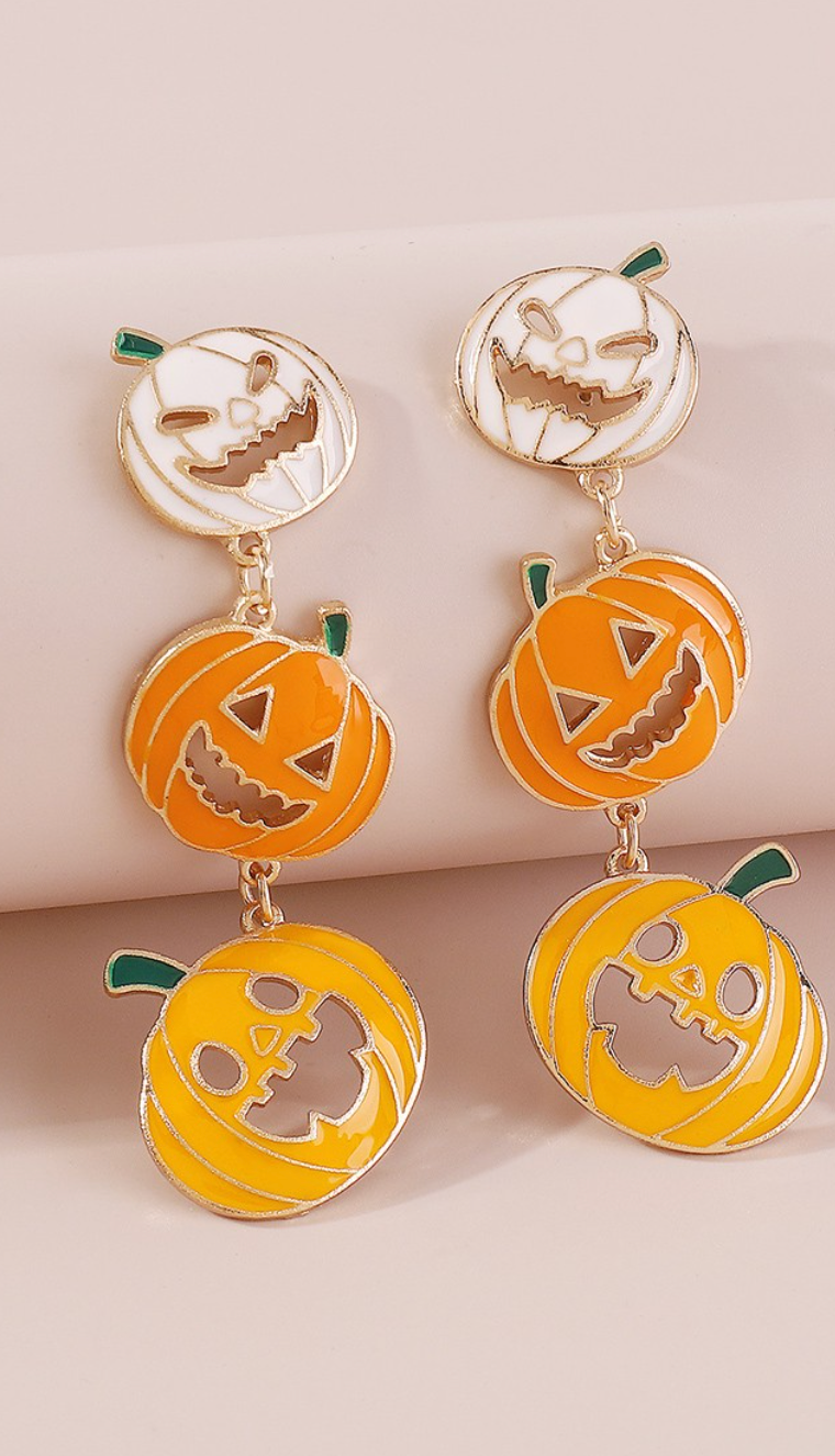 Halloween Tiered Enamel Pumpkin Drop Earrings