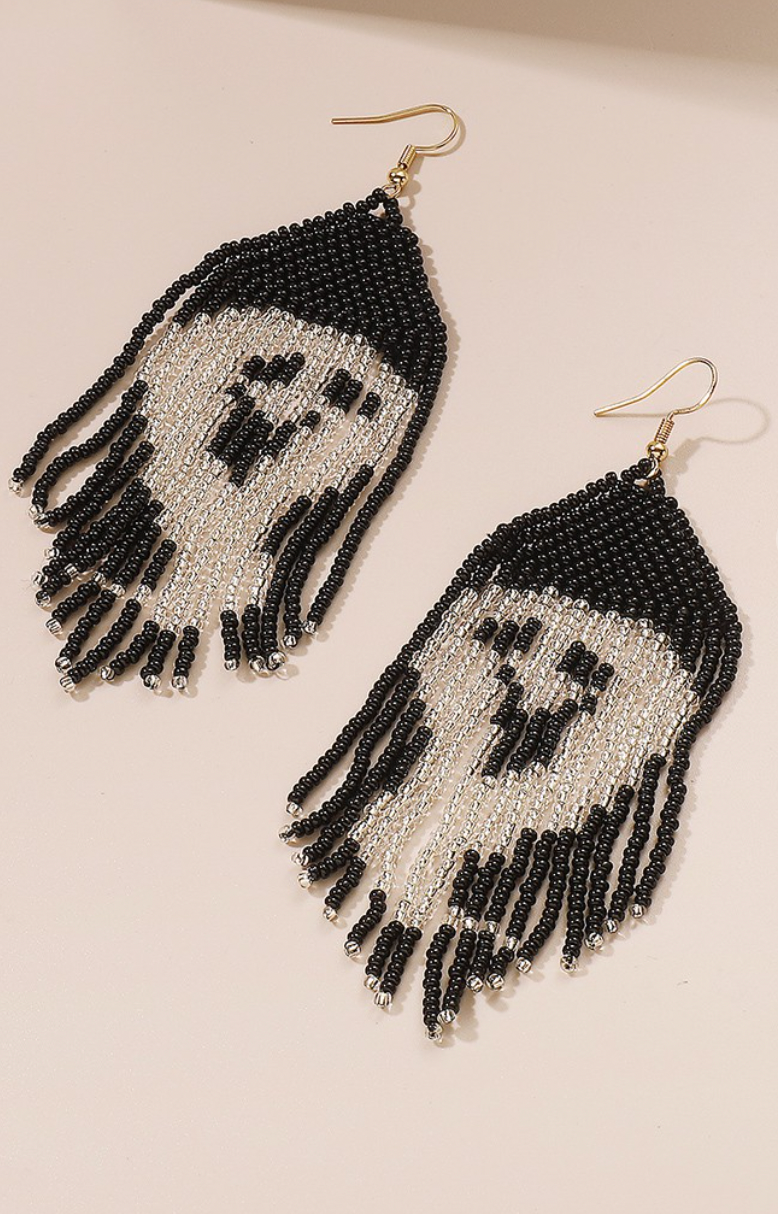 Halloween Ghosts Tassel Seed Beads Earrings