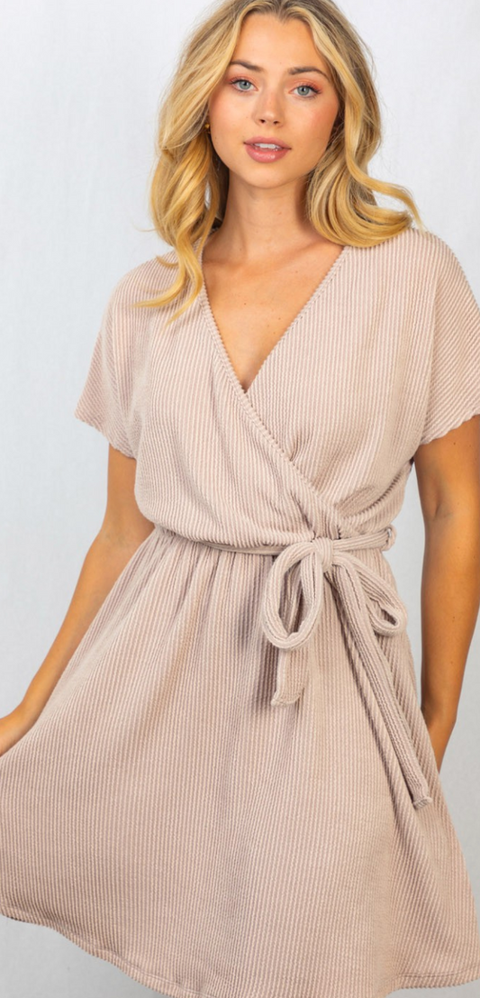 Ribbed knit cream dress