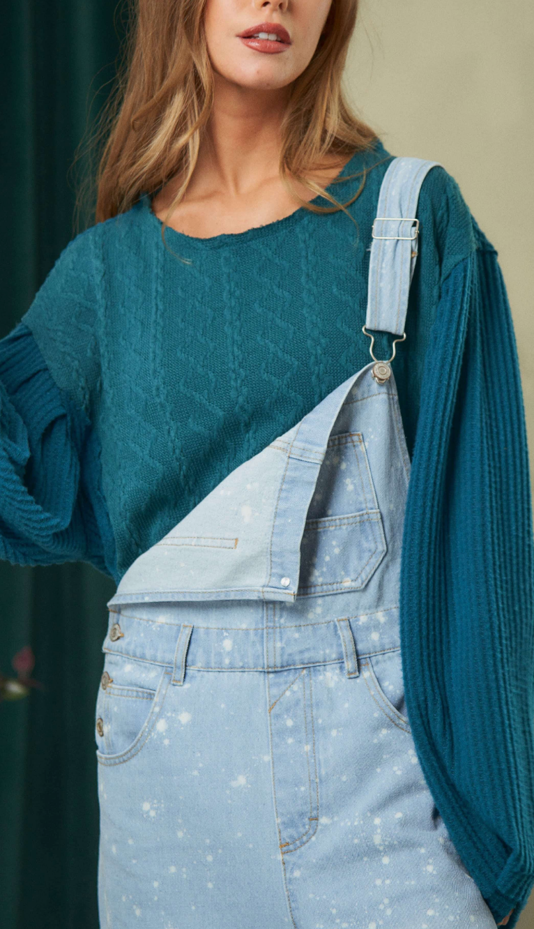 Teal bubble sleeve knit top