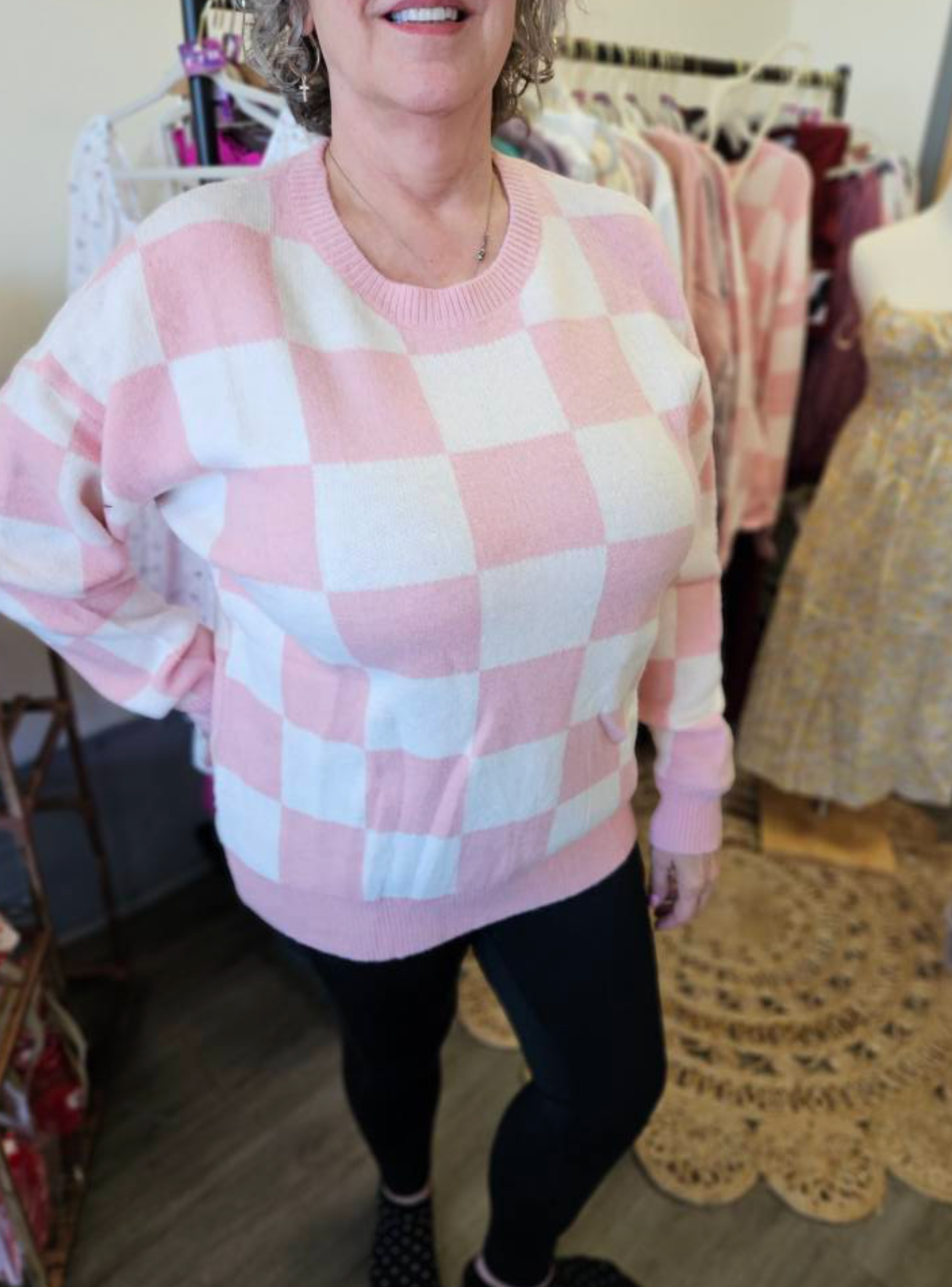 Pink Checkered Sweater