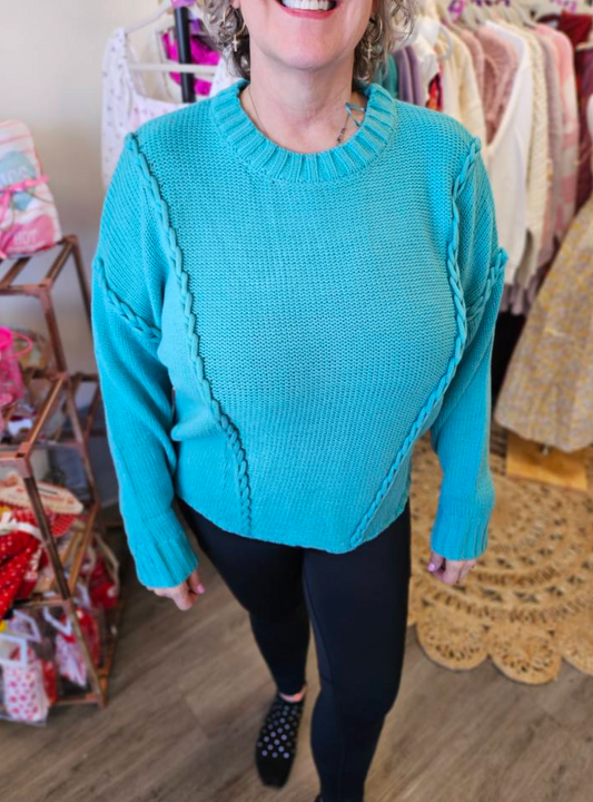 Teal cable Sweater