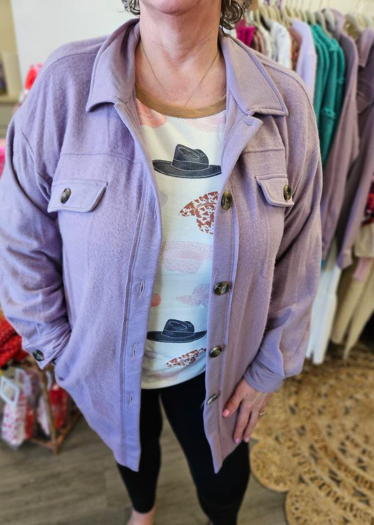 Purple Fleece Shacket with Pockets