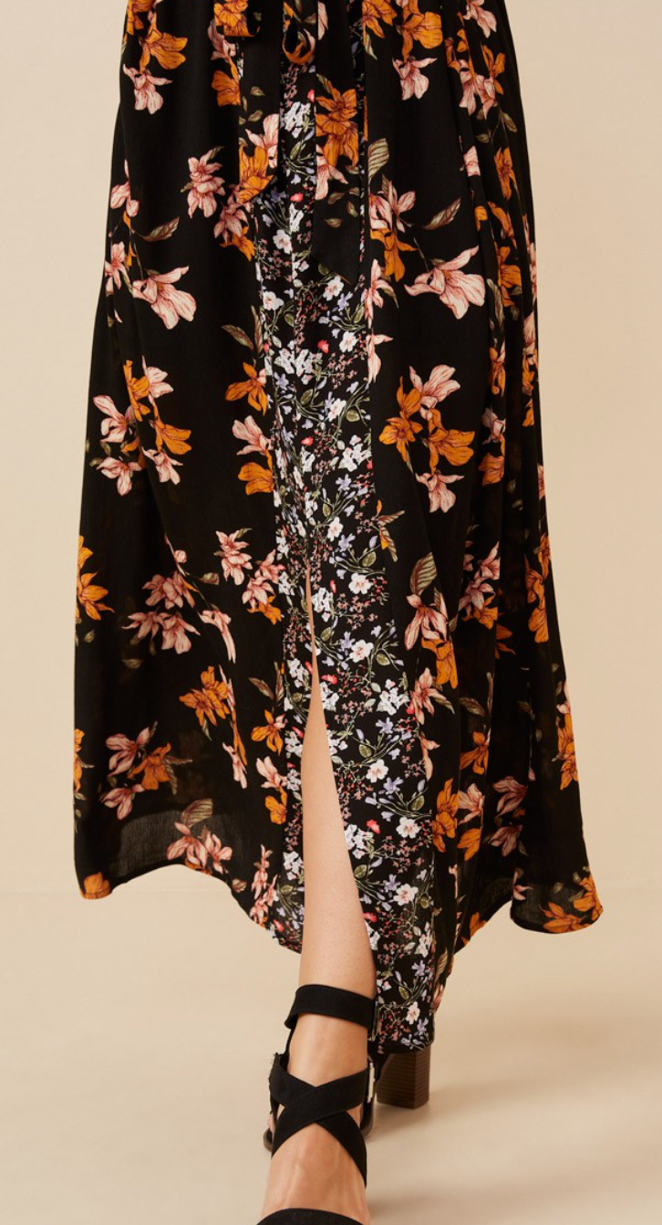 Womens Mixed Floral Sleeveless Belted Dress