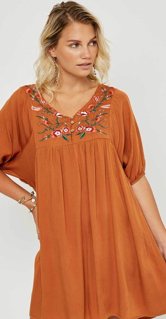 Floral Embroidered Tunic Dress