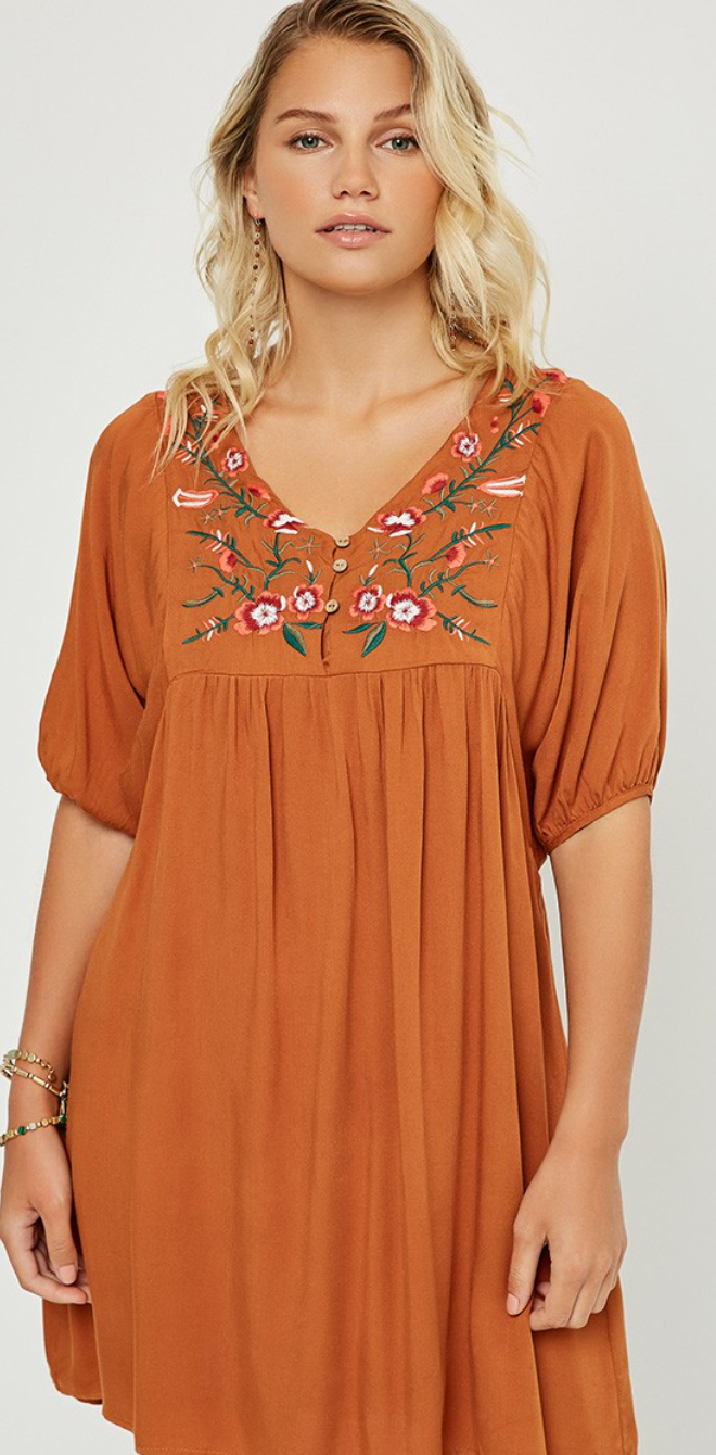 Floral Embroidered Tunic Dress