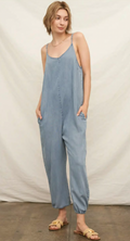 Sleveless slouchy denim jumpsuit