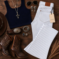 HI-WAIST SUPER FLARE WHITE PIN STRIPE JUDY BLUE