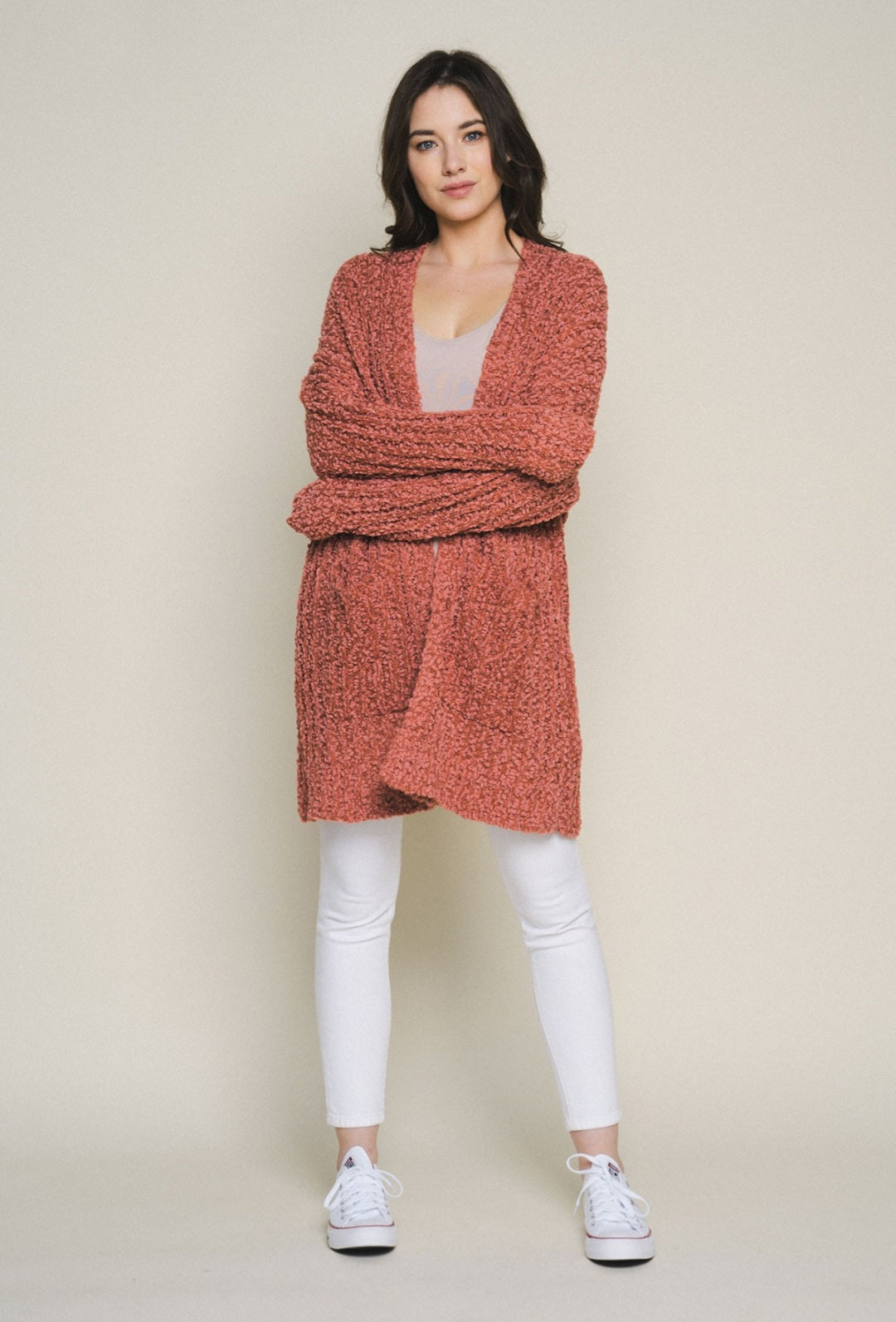 Long popcorn knit cardigan