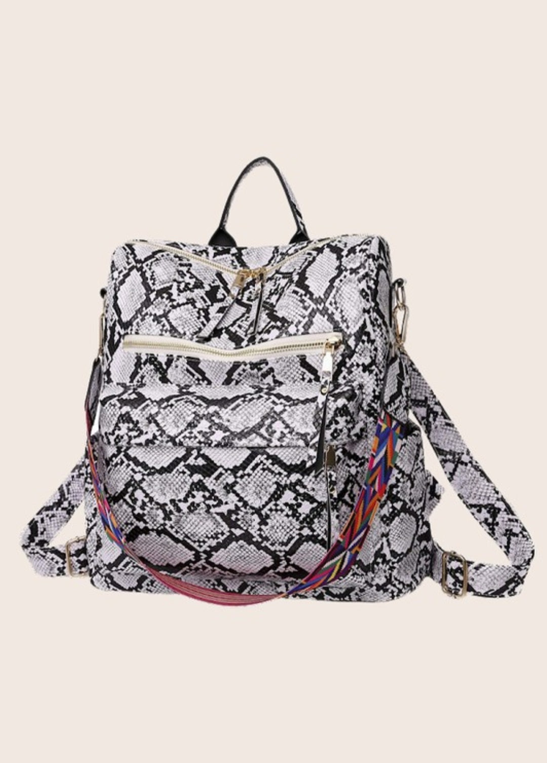 Snakeskin vegan leather backpack