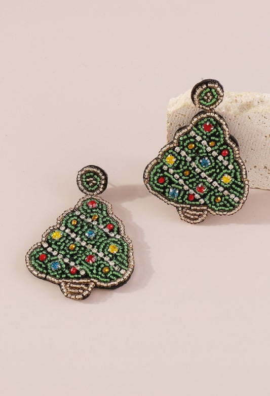 Beaded Christmas Tree Earrings